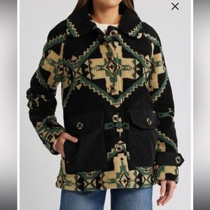 Pendleton Fleece Barn Coat Four Corners Hunter Geometric Teal Beige Black NWT M